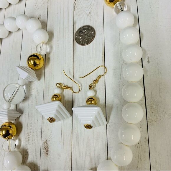 VTG Mod White and Gold Bead Necklace Set - Picture 1 of 3